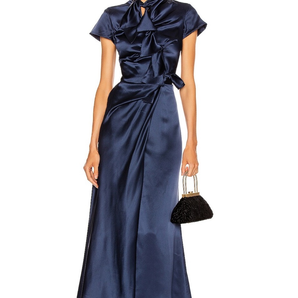 Saloni Kelly Dress Navy Blue Silk US4